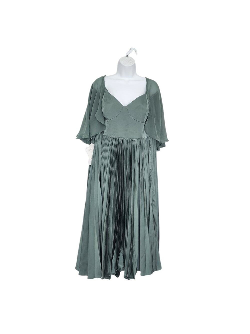 Azazie Dulcie Eucalyptus Pleated Midi Dress Size 22 Corset Bodice Overlay.